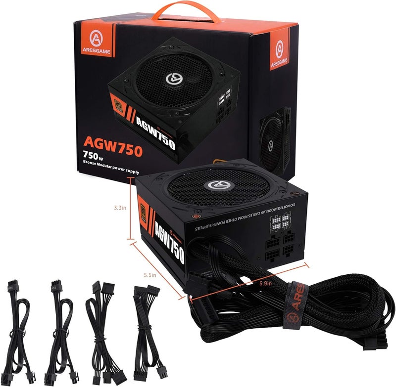 ARESGAME Power Supply 750W 80+ Bronze Certified PSU, Semi Modular, ATX Power Supply (, AGW750) - Image 5